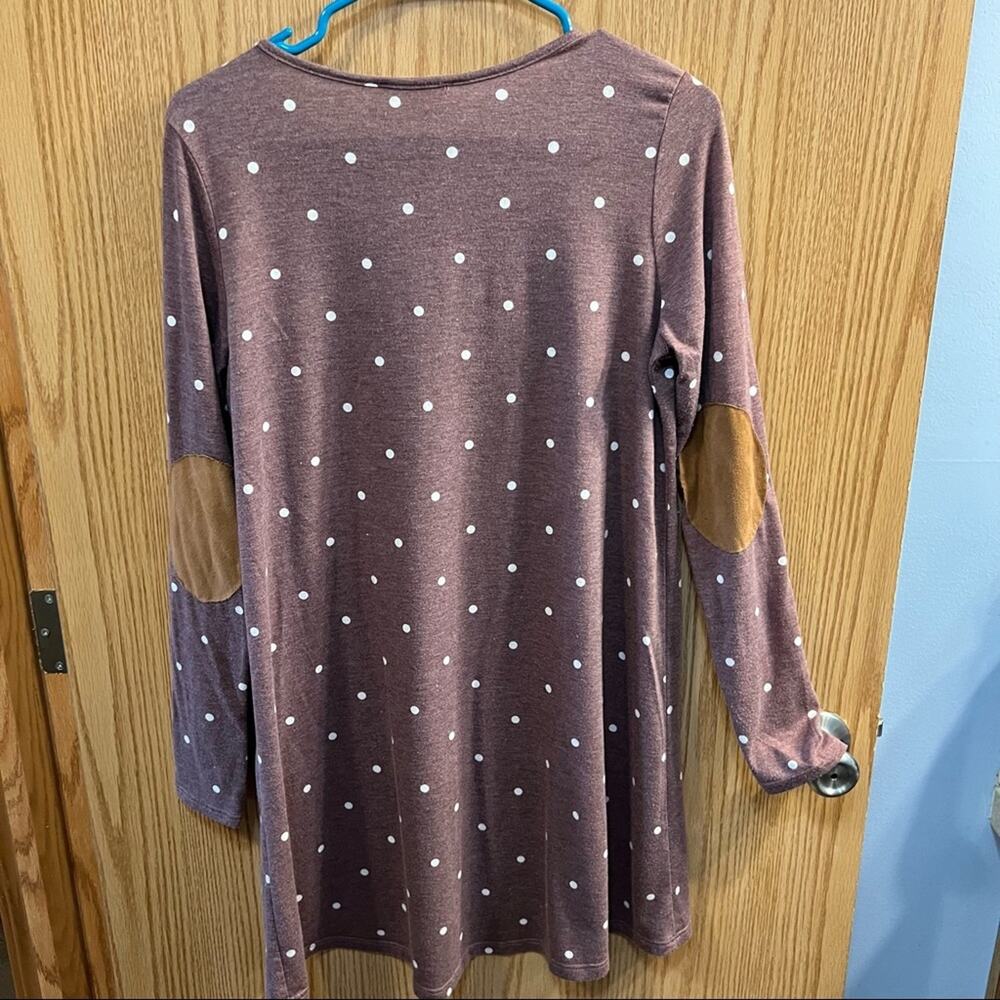 Reborn J Longline Polka Dot Elbow Patch Top Women's Size Medium Longer Length - Picture 2 of 6
